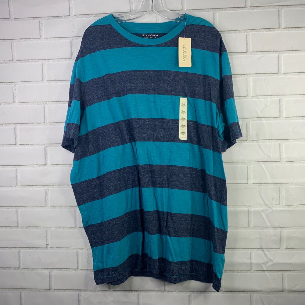 NWT Kohls Sonoma Life + Style rugby T-shirt blue stripes 100% cotton men's XL